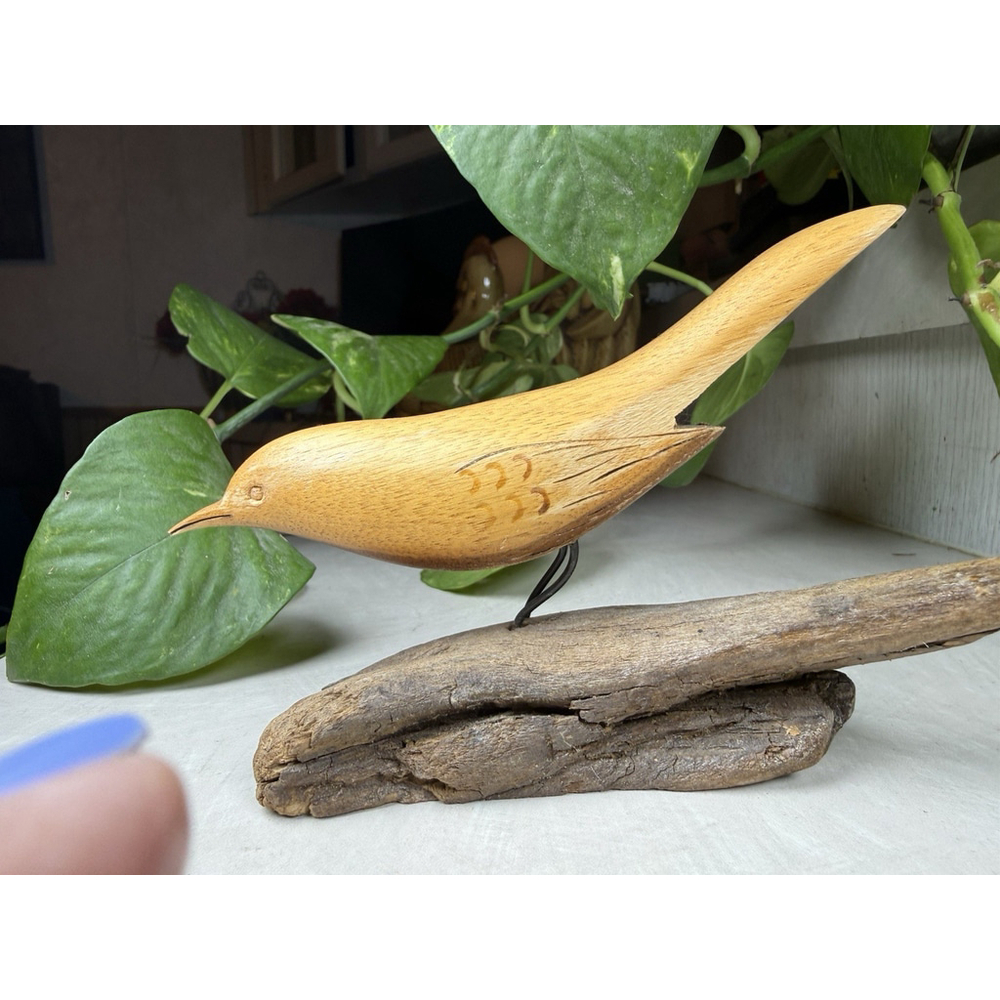 Vtg Hand Carved Wood Bird Sculpture Driftwood Base Signed Bryan Whaley Folk Art - Picture 3 of 11